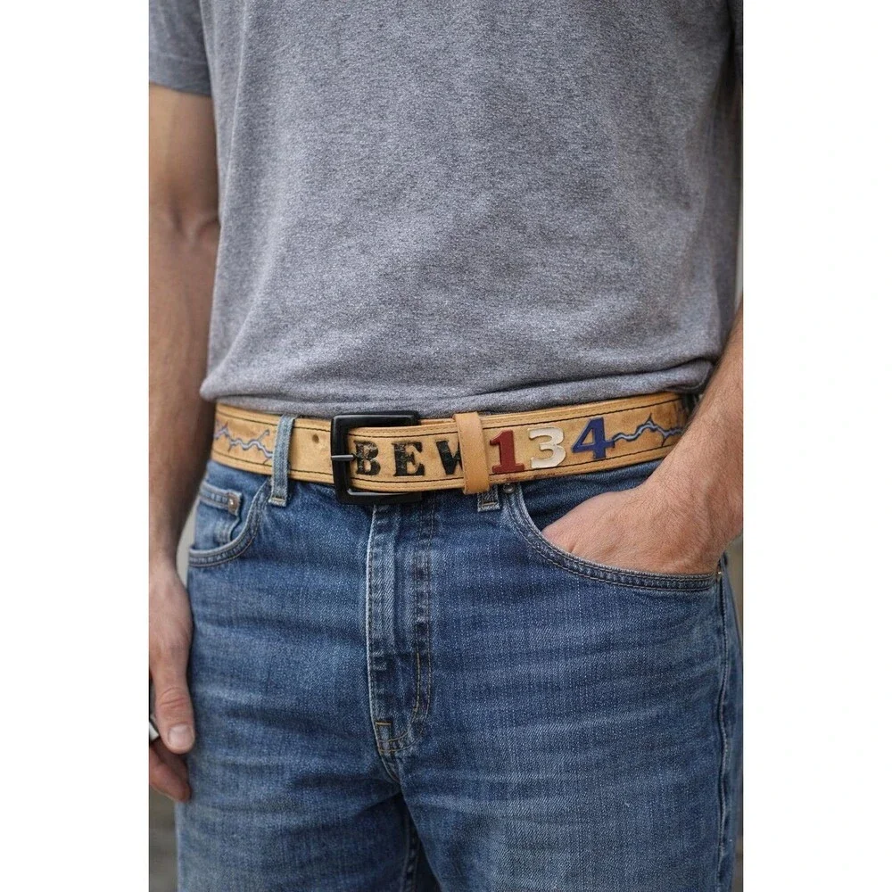 Handcrafted Leather Belt 40” IBEX 134 Western Style Tooled Painted Raised Design